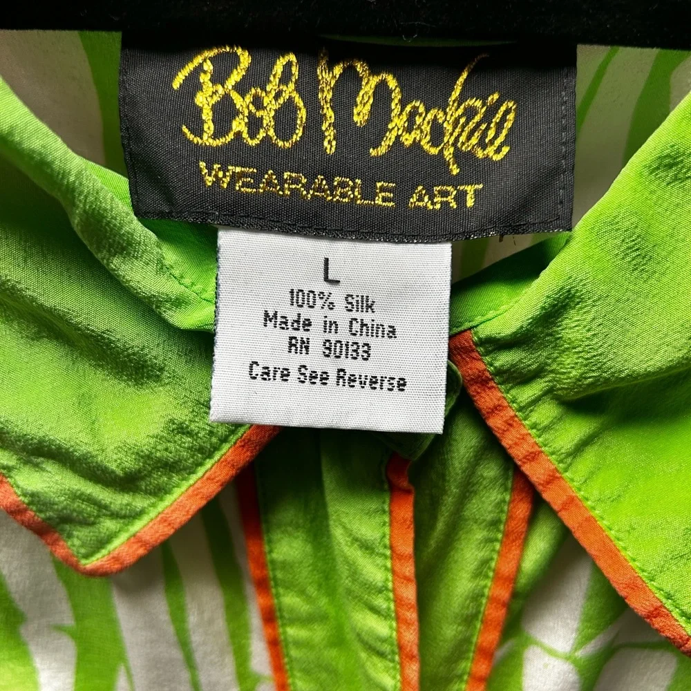 VINTAGE Bob Mackie Green SILK Button Down Shirt - Picture 4 of 4